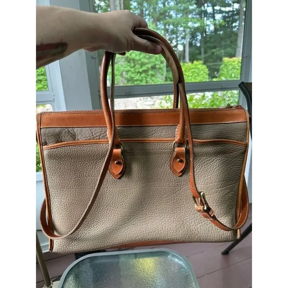 Dooney & Bourke Vintage All Weather Leather Briefcase Bag VGUC Taupe/British Tan